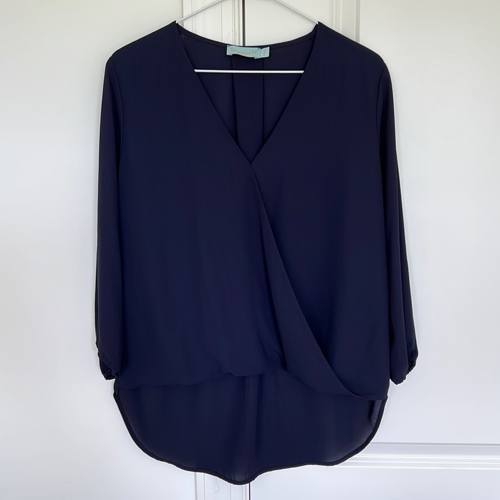 Veronica M Faux Wrap high low 3/4 Sleeve Top